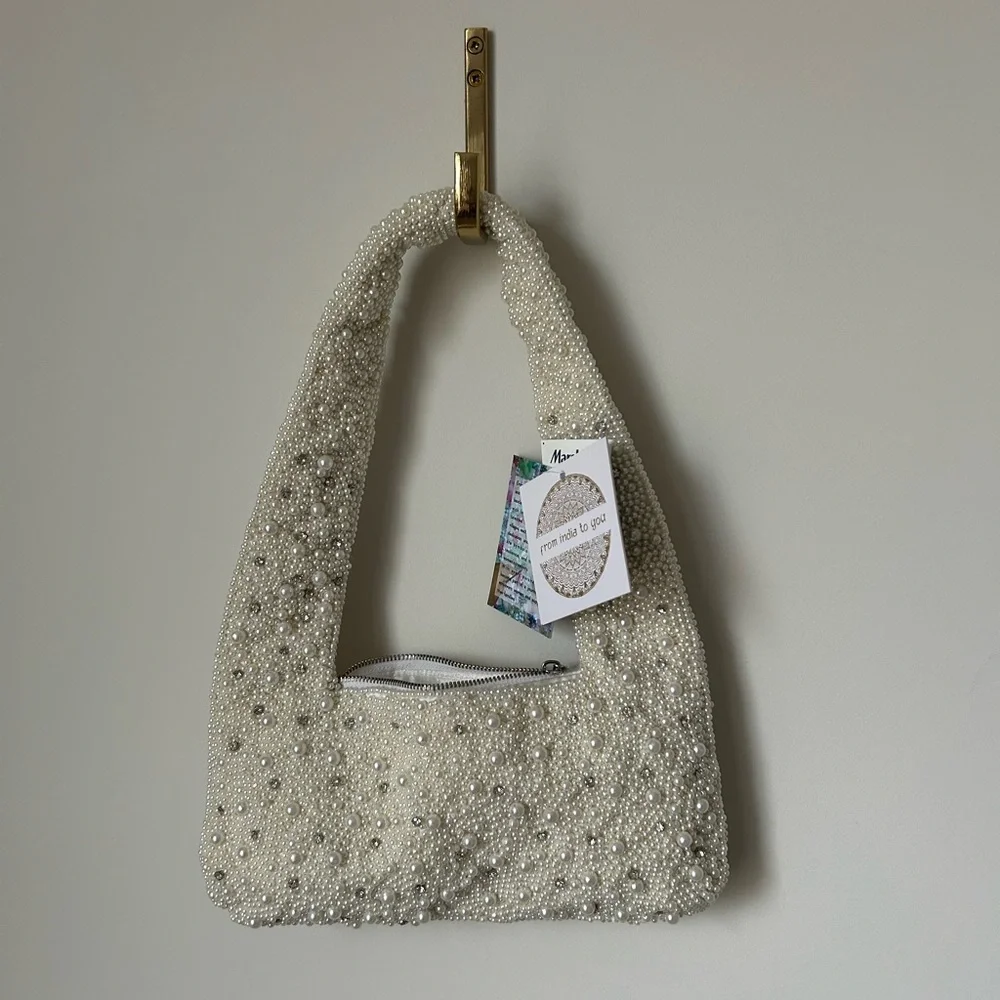Beaded Pearl & Crystal Viral Mini Handbag - Picture 2 of 3